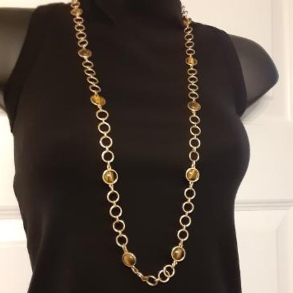 Chaps Gold Tone Chain with Amber Tiger Tone Beads - Picture 1 of 11